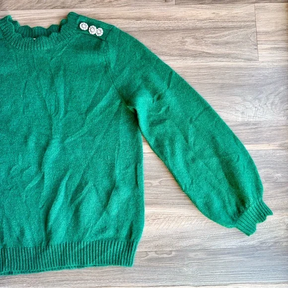 Classic Casual PS Crewneck Sweater Embellished Shoulder Knit Green - Picture 5 of 10